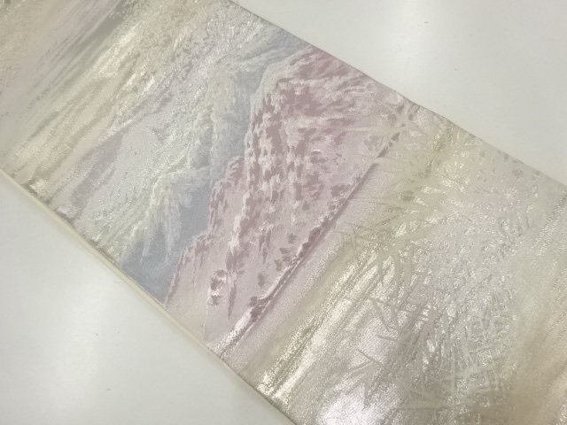 アンティーク　遠山風景模様織出し袋帯（材料）